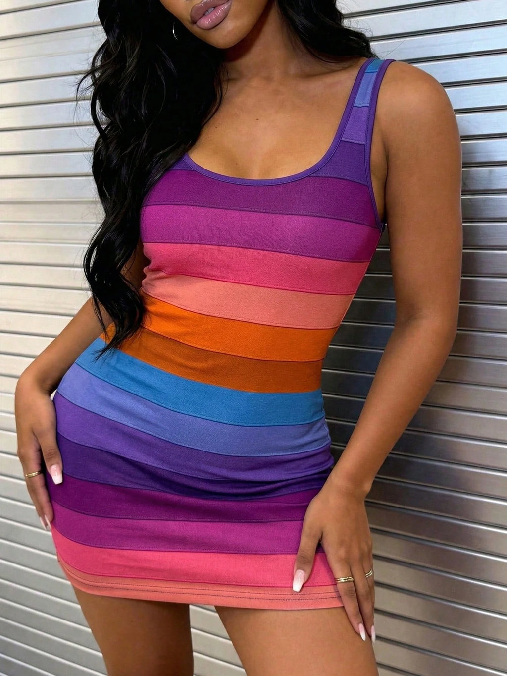DVSLOE Women's Sexy Striped Sleeveless Tank Dress, Y2K Dopamine Elegant Casual Short Square Neck Dress, - image 6