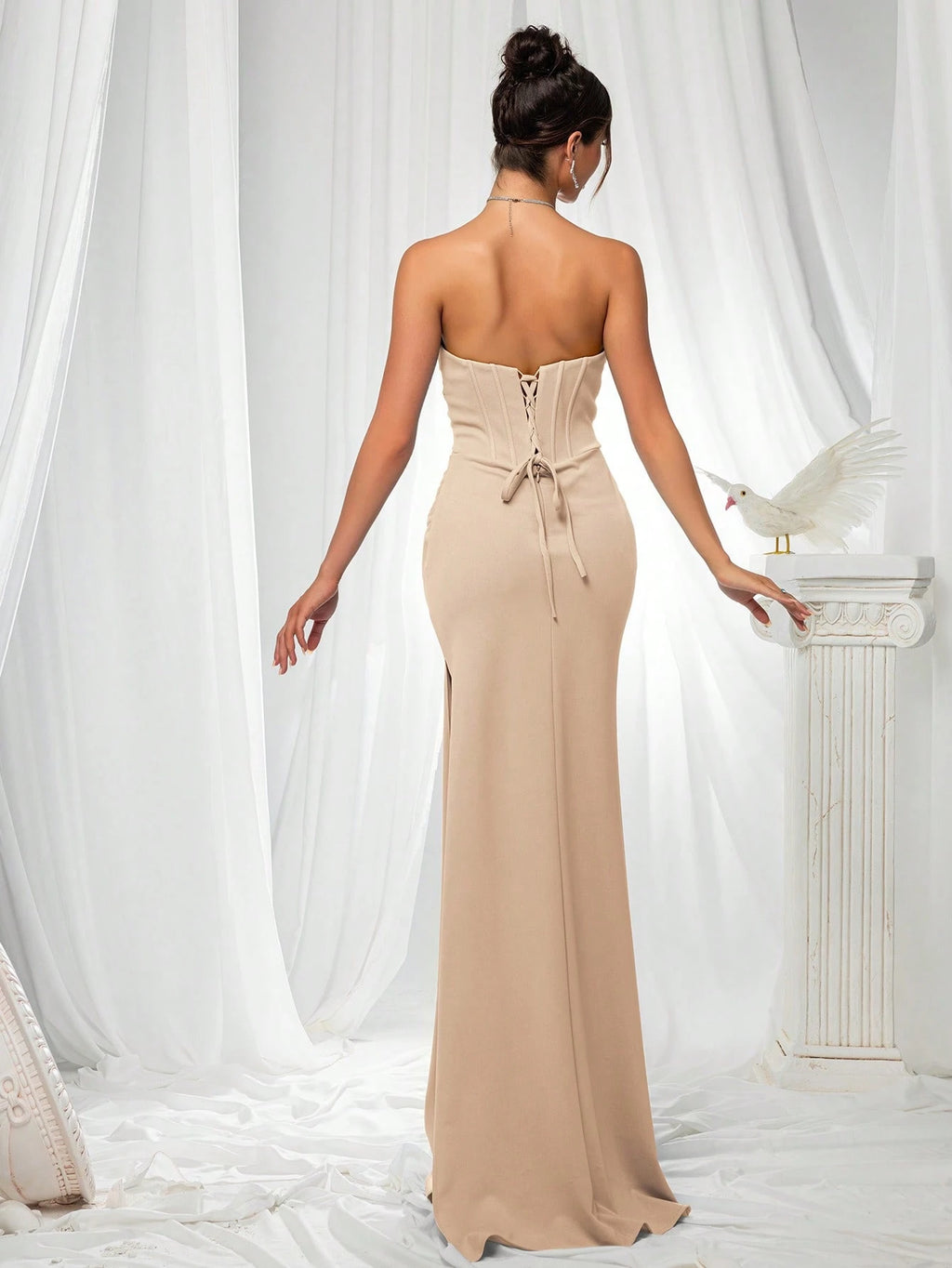 VIPGIRL Elegant Bridesmaid Dress: Strapless Fitted Satin Maxi Dress With Waist Cinching Design And Pleated - image 2