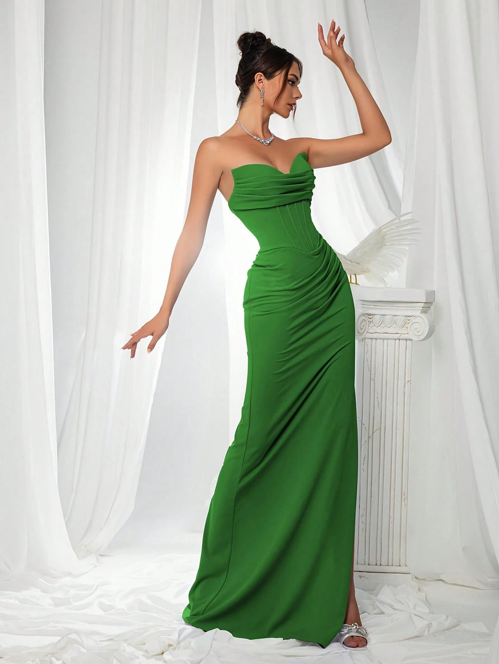 VIPGIRL Elegant Bridesmaid Dress: Strapless Fitted Satin Maxi Dress With Waist Cinching Design And Pleated - image 15