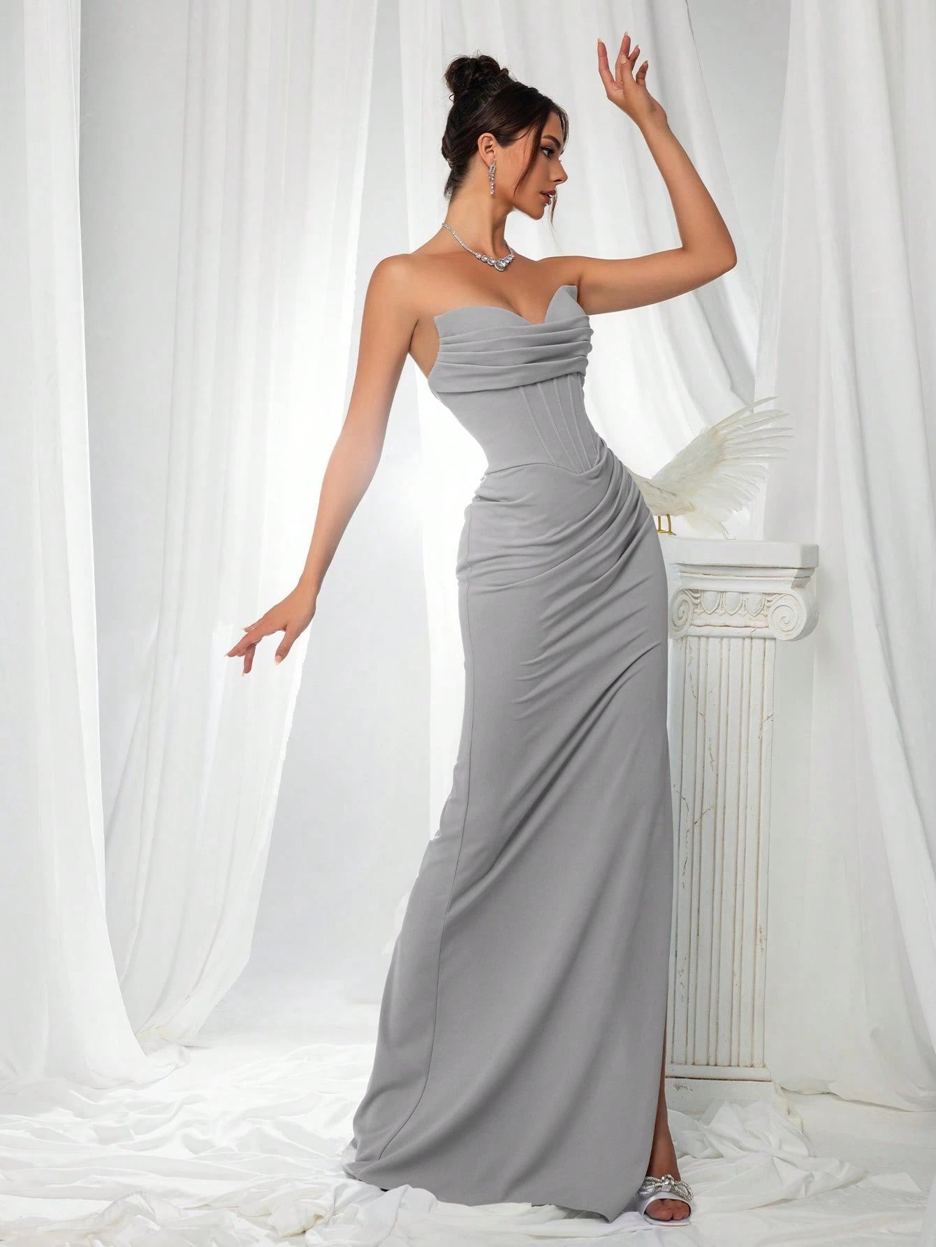 VIPGIRL Elegant Bridesmaid Dress: Strapless Fitted Satin Maxi Dress With Waist Cinching Design And Pleated - image 18