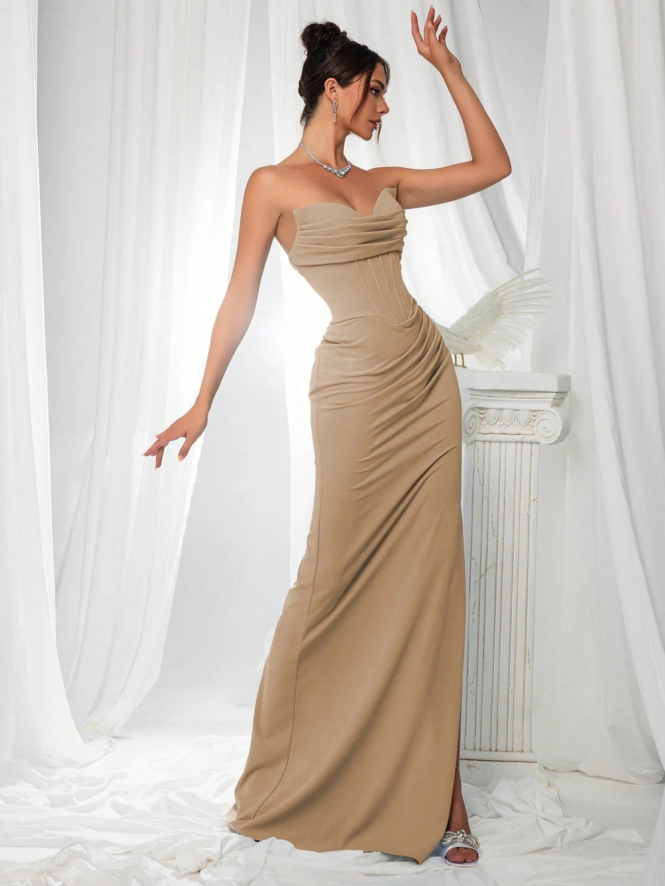 VIPGIRL Elegant Bridesmaid Dress: Strapless Fitted Satin Maxi Dress