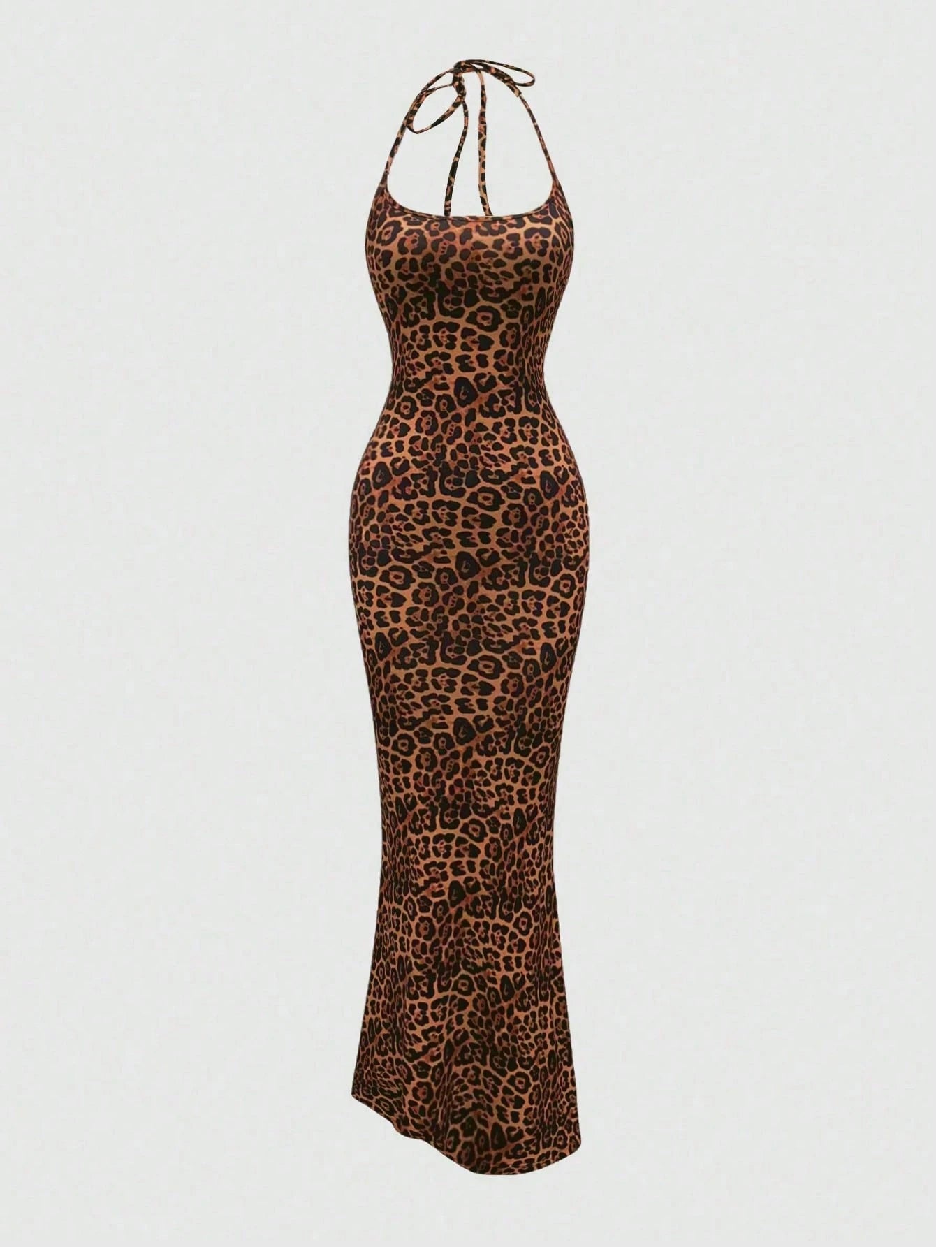 Sweetra Women's Leopard Print Mermaid Hem Fitted Elegant Halter Neck