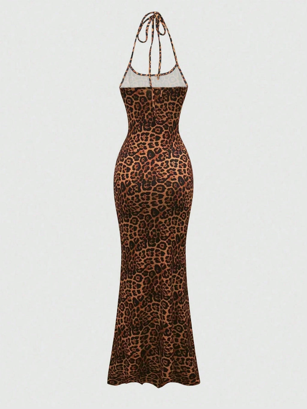 Sweetra Women's Leopard Print Mermaid Hem Fitted Elegant Halter Neck