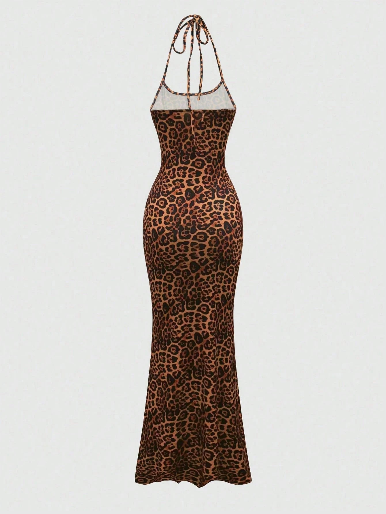 Sweetra Women's Leopard Print Mermaid Hem Fitted Elegant Halter Neck