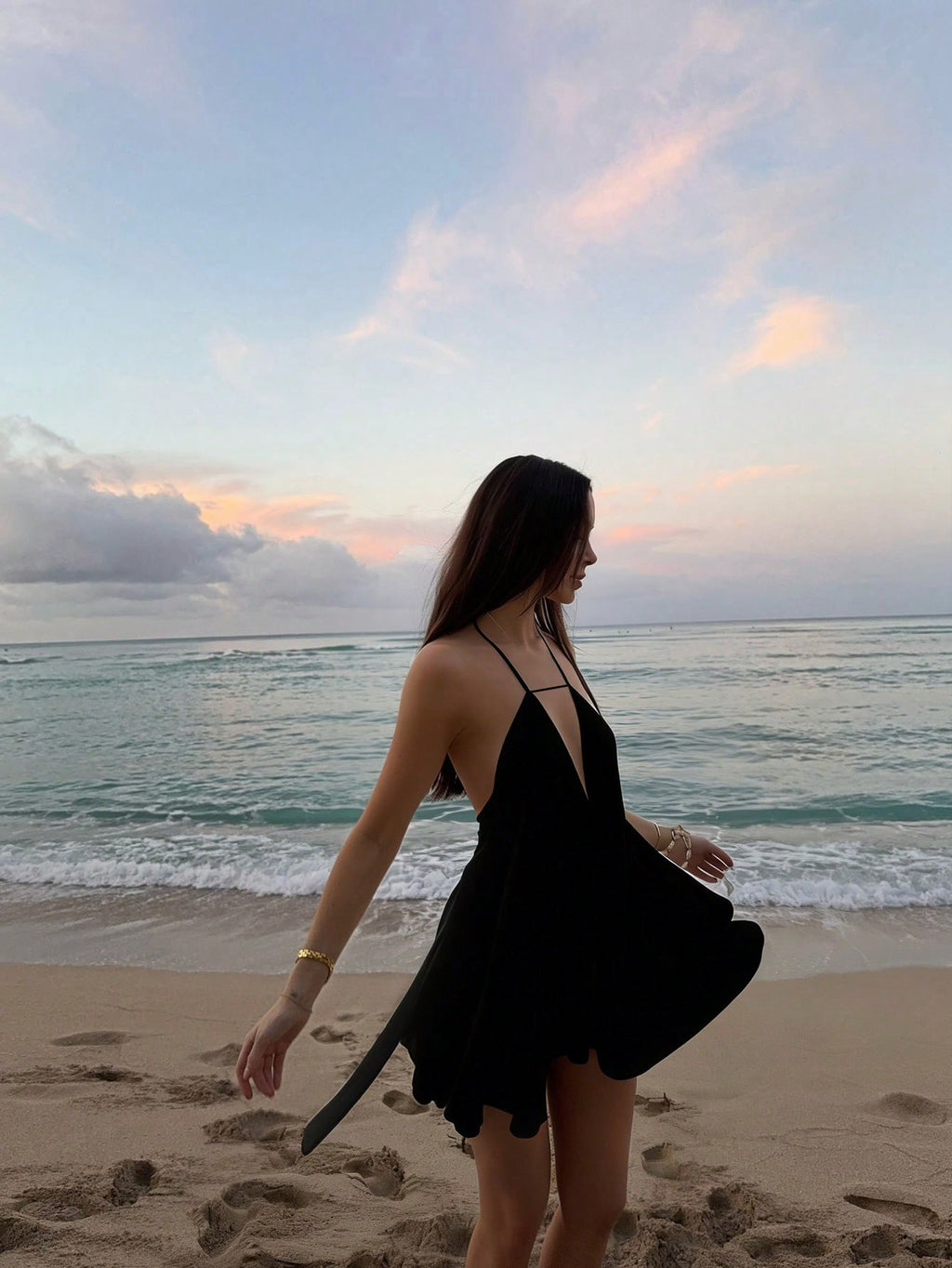 Women's Vacation Beach Sexy Solid Color Backless Halter Mini Dress