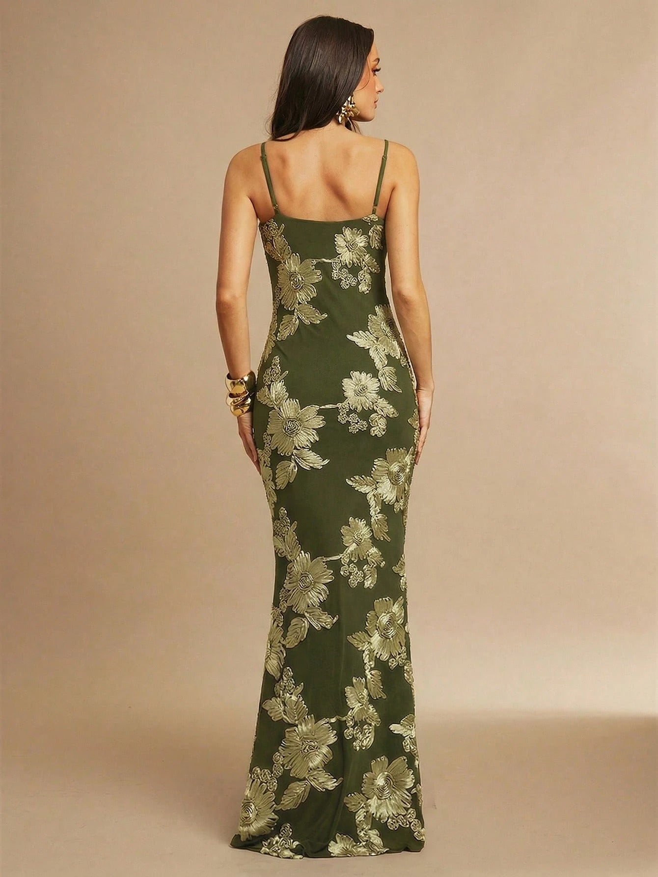 X GALILEA Silquee Women's Elegant Dark Brown 3D Floral Maxi Dress, Summer Slim Spaghetti Strap Suspender - image 12