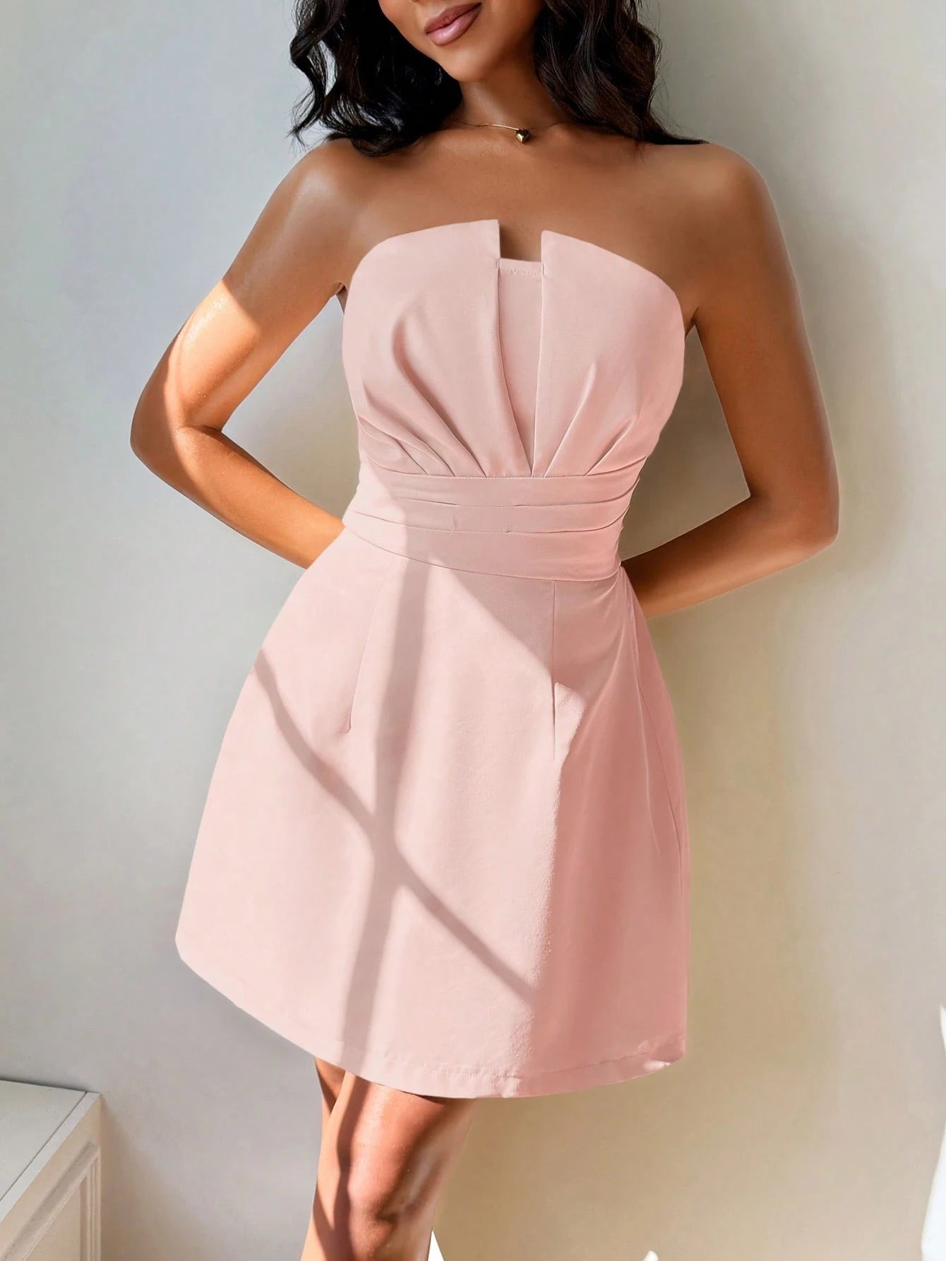 Women's Elegant Sexy Strapless Solid Color Dress Summer Red - image 17