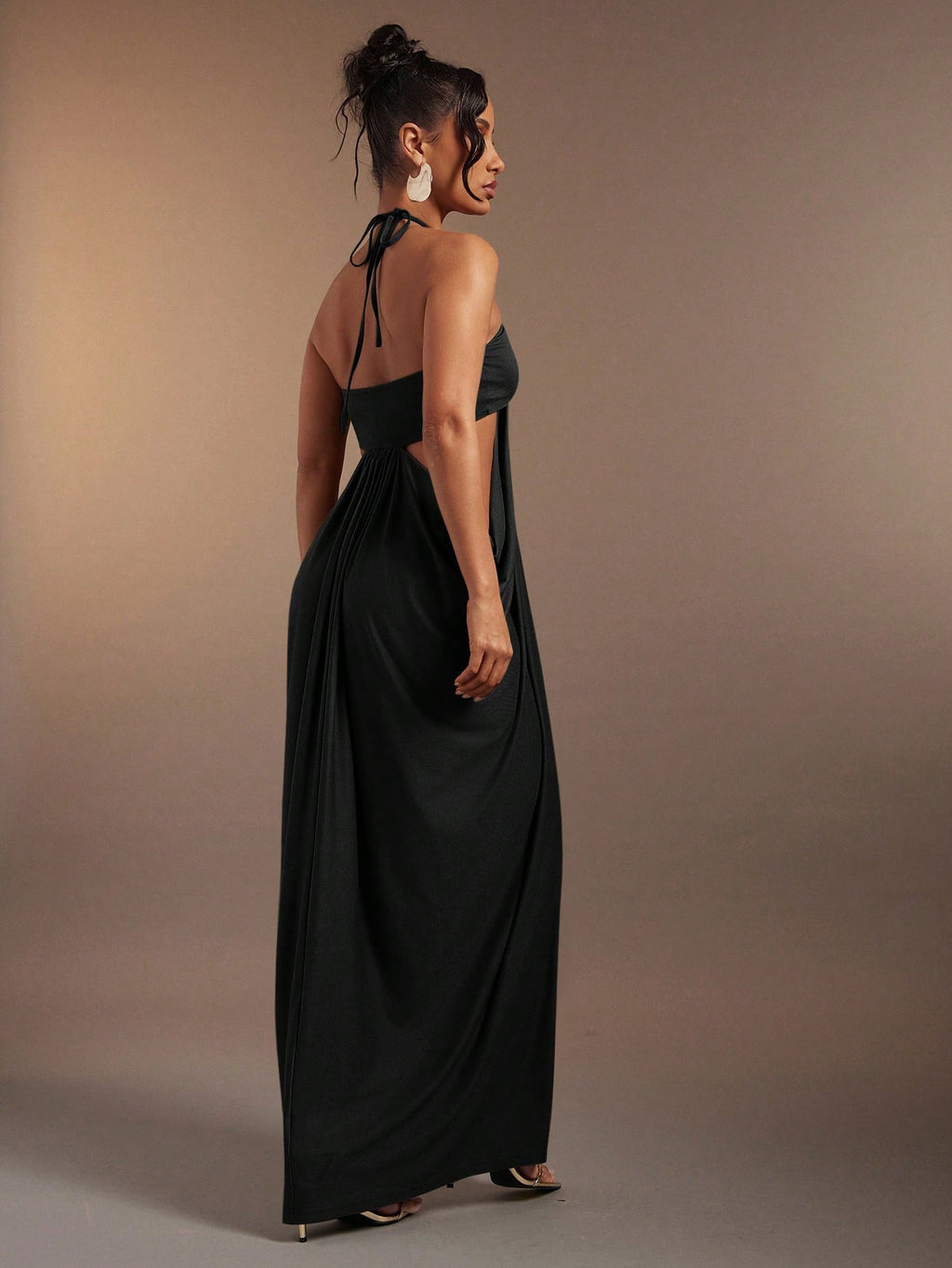 Hauture Olive Green Bandeau Cut Out Side Draped Gathered Side Halter