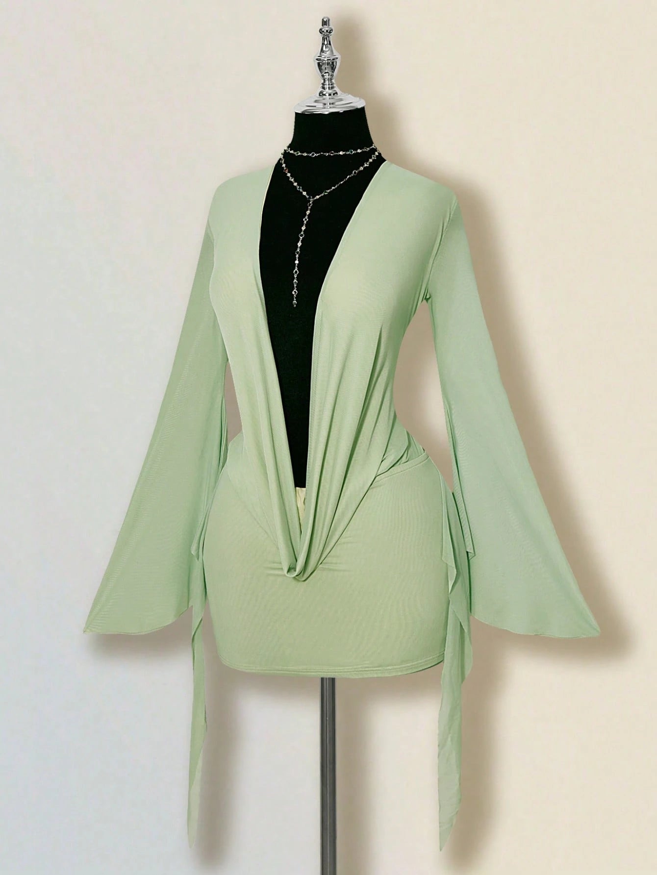 ICON Sexy Oversized Plunging Neckline Mesh Patchwork Backless Mini