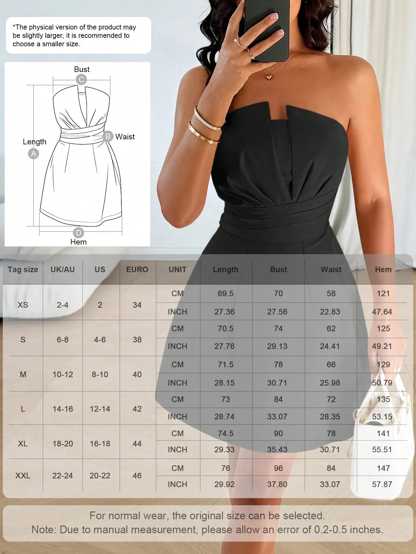 Women's Elegant Sexy Strapless Solid Color Dress Summer Red - image 3