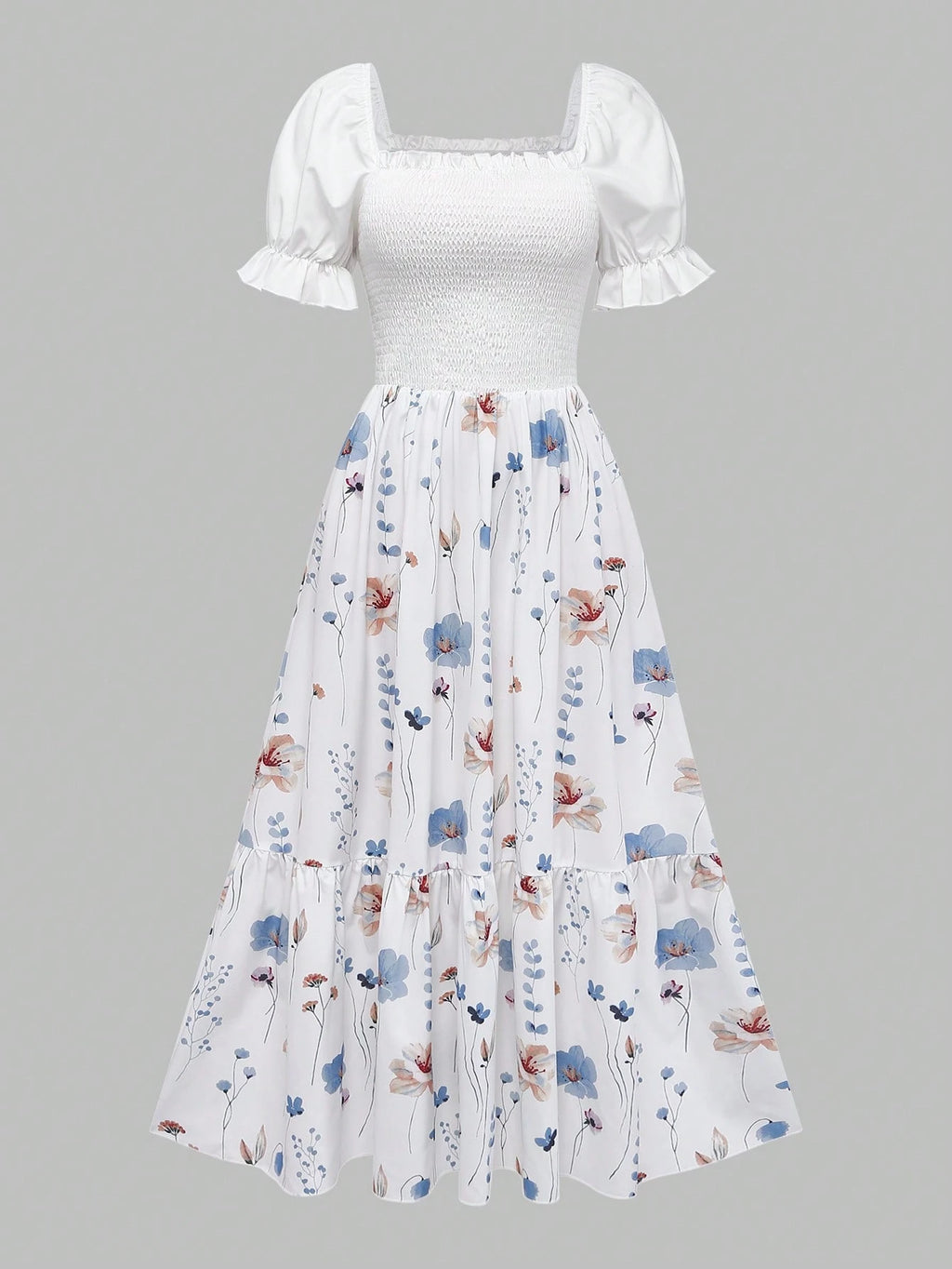 Women's Summer Vacation Floral Bright Print Waist Patchwork Dress,