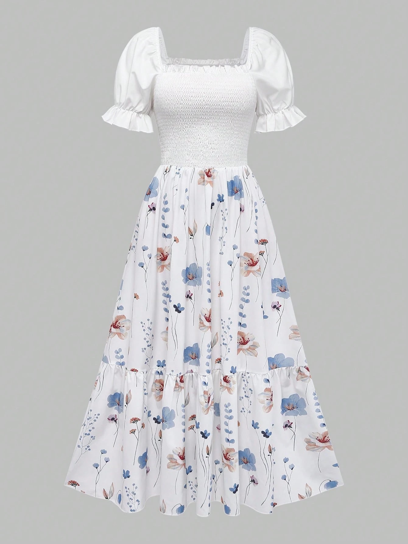 Women's Summer Vacation Floral Bright Print Waist Patchwork Dress,