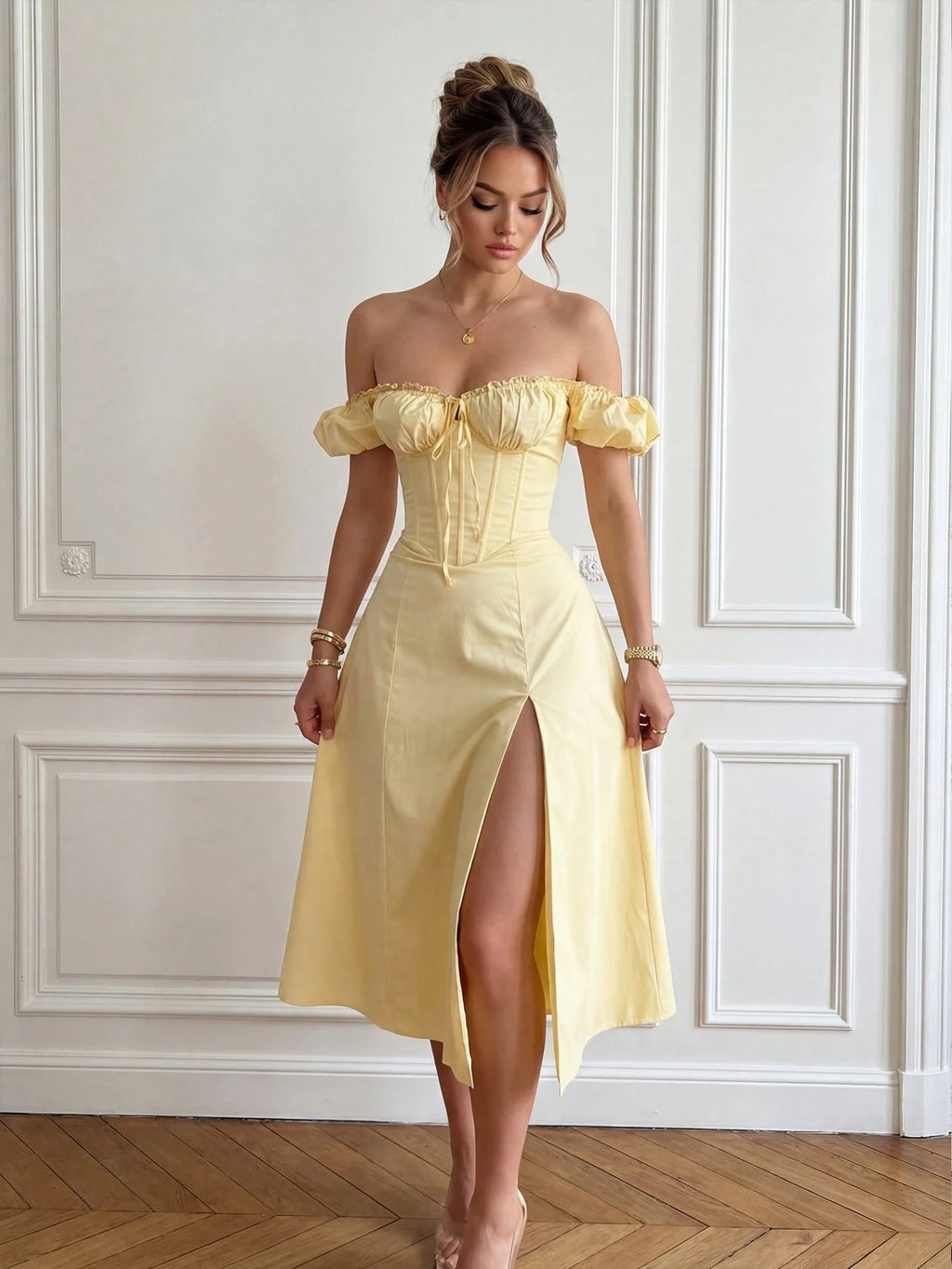 Glamful Elegant Sexy Charming Romantic Bodycon Off-Shoulder Dress,