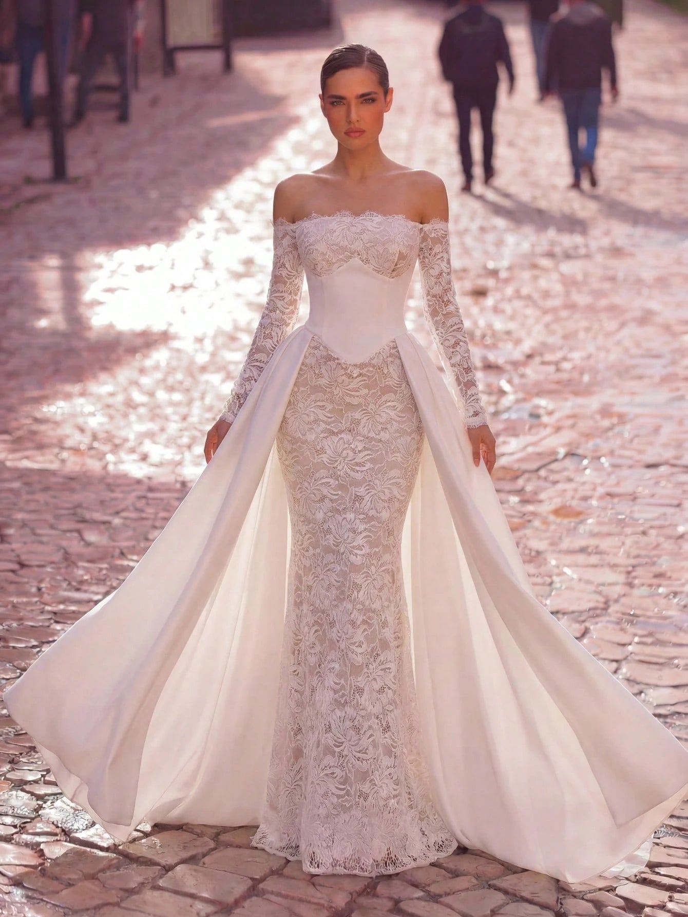 Aureia White Summer Elegant Formal Party Wedding Dress,Luxury French Embroidery Lace Eyelash Collar Boned