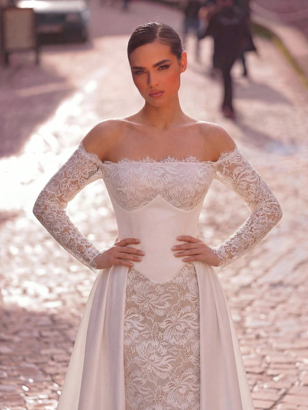 Aureia White Summer Elegant Formal Party Wedding Dress,Luxury French Embroidery Lace Eyelash Collar Boned - image 2