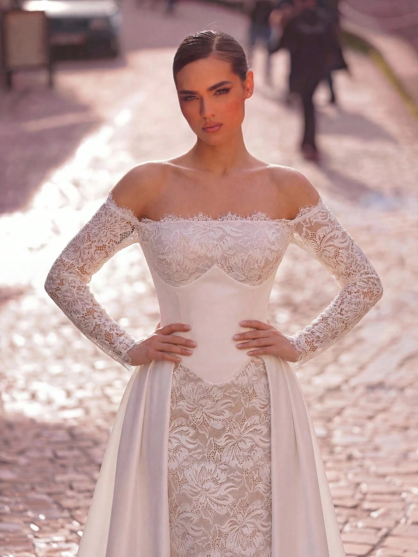 Aureia White Summer Elegant Formal Party Wedding Dress,Luxury French Embroidery Lace Eyelash Collar Boned - image 2