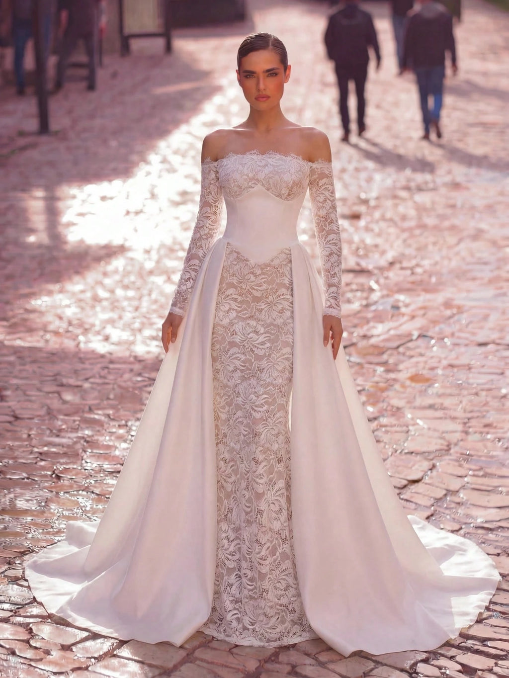 Aureia White Summer Elegant Formal Party Wedding Dress,Luxury French Embroidery Lace Eyelash Collar Boned - image 3