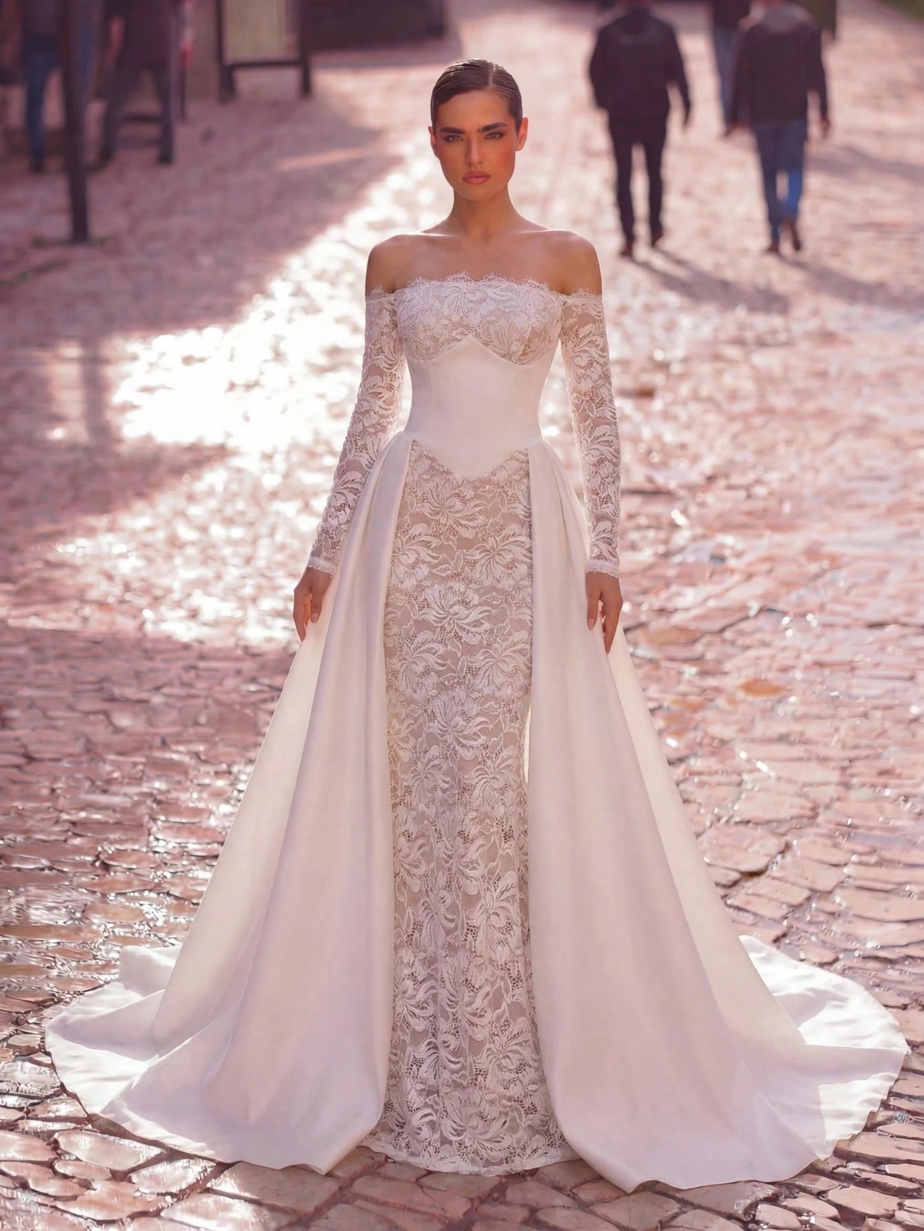 Aureia White Summer Elegant Formal Party Wedding Dress,Luxury French Embroidery Lace Eyelash Collar Boned - image 3