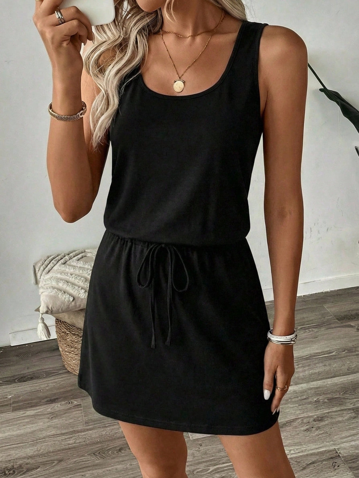 LUNE 95 Cotton Casual Minimalist Street Style Pure Cotton Light Grey Short 2-In-1 Dress, Women's Summer Dress - image 9