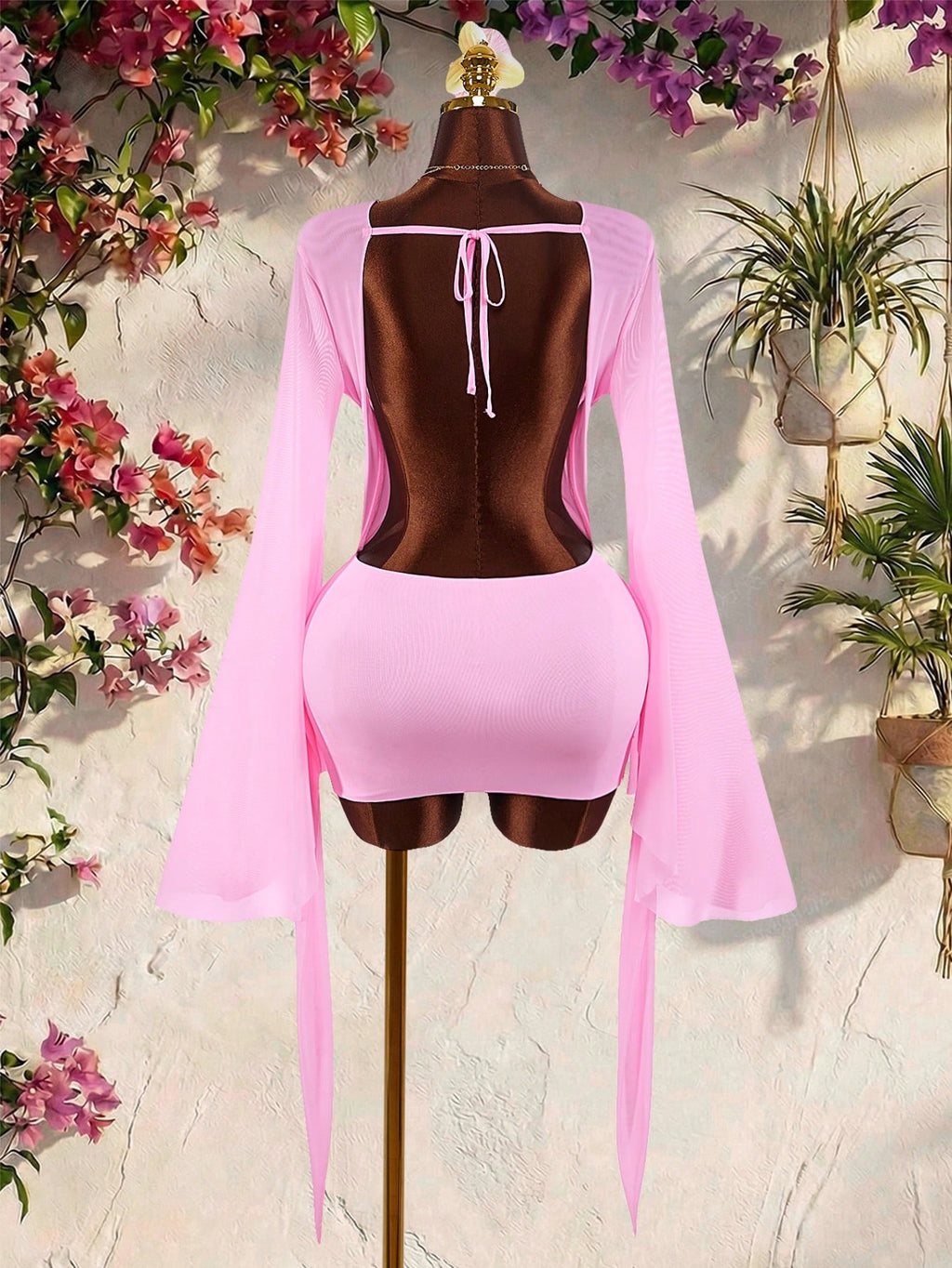 Amplova Romantic Vacation Earth Tone Low Cut Draped Neckline Flared