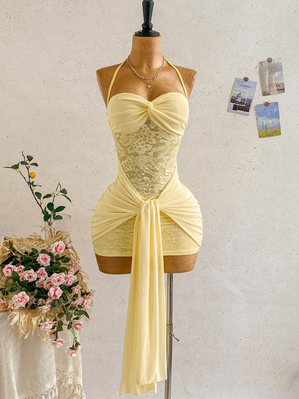 Soleia Women's Vacation Beach Solid Color Lace Patchwork Backless
