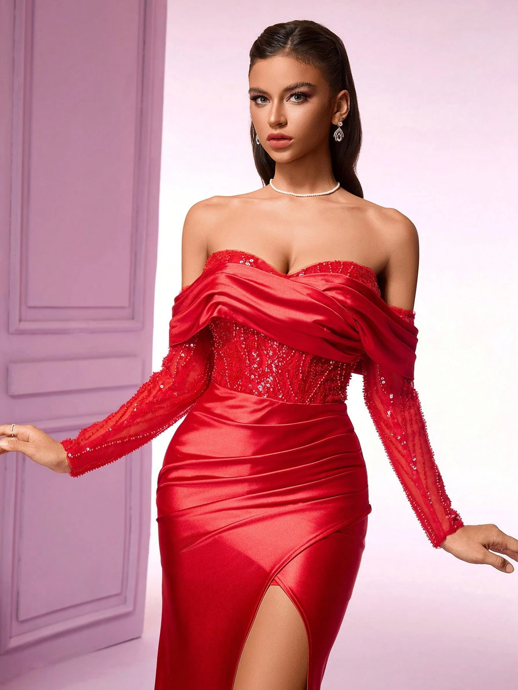 VIPGIRL Women's Sequin Embroidered Strapless Maxi Evening Dress, Elegant & Fashionable, High Waist Slim Fit - image 6