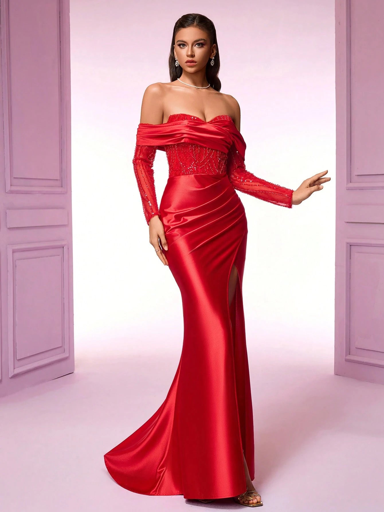 VIPGIRL Women's Sequin Embroidered Strapless Maxi Evening Dress, Elegant & Fashionable, High Waist Slim Fit - image 5
