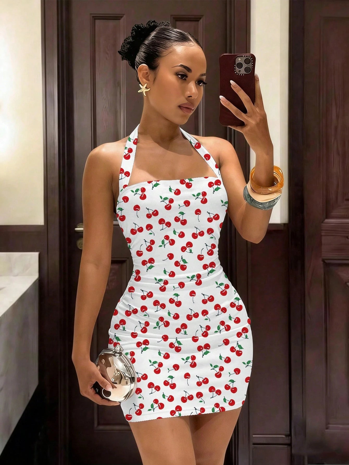 Slaydiva Floral Dresses For Women Floral Print Bodycon Halter Mini