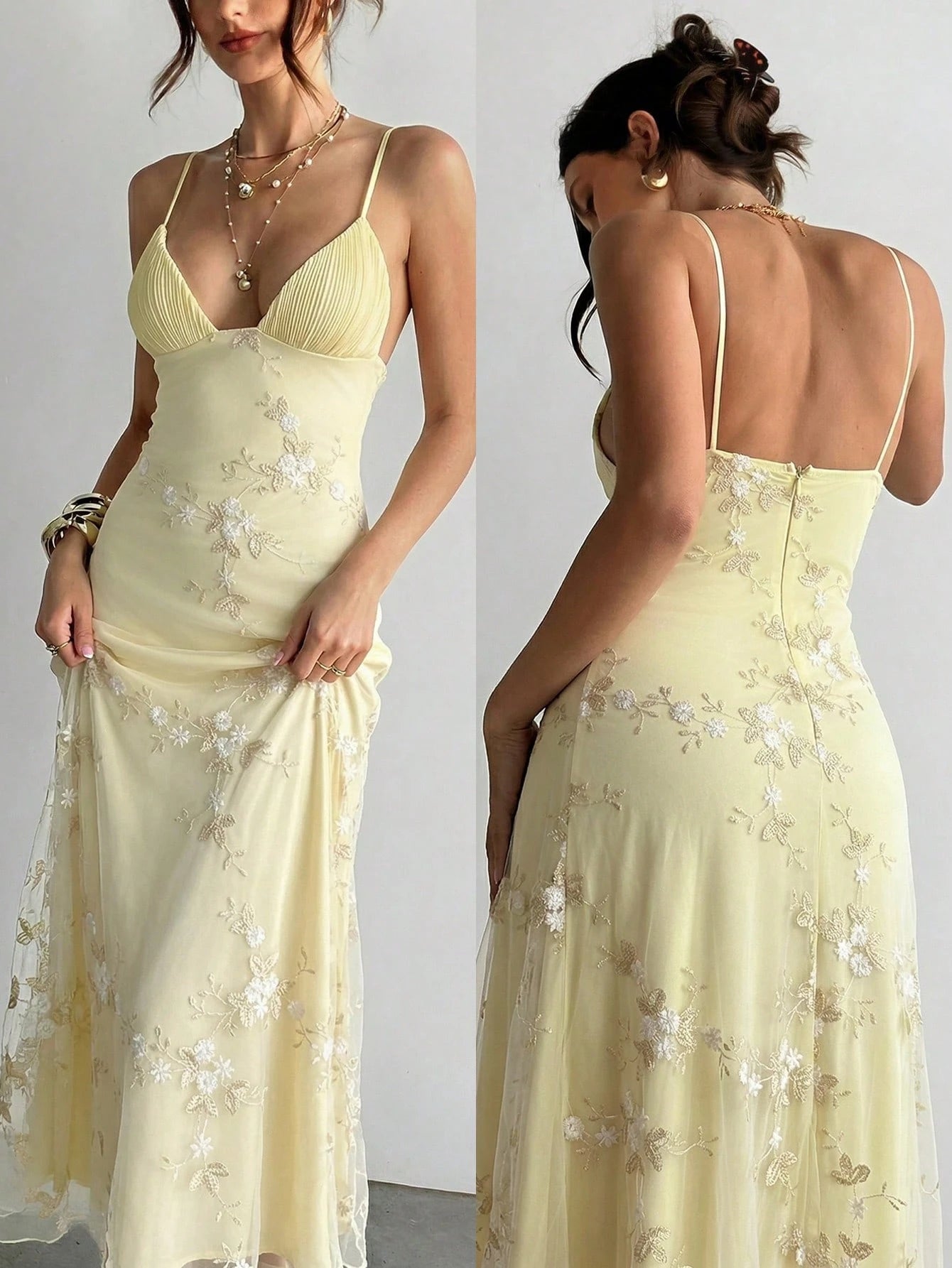 Aloruh Women's Elegant Deep V-Neck Ruched Bustier Embroidered Fitted