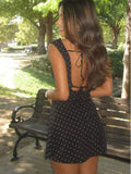 Black Polka Dot Backless Tie Strap Mini Dress Elegant Pink, French