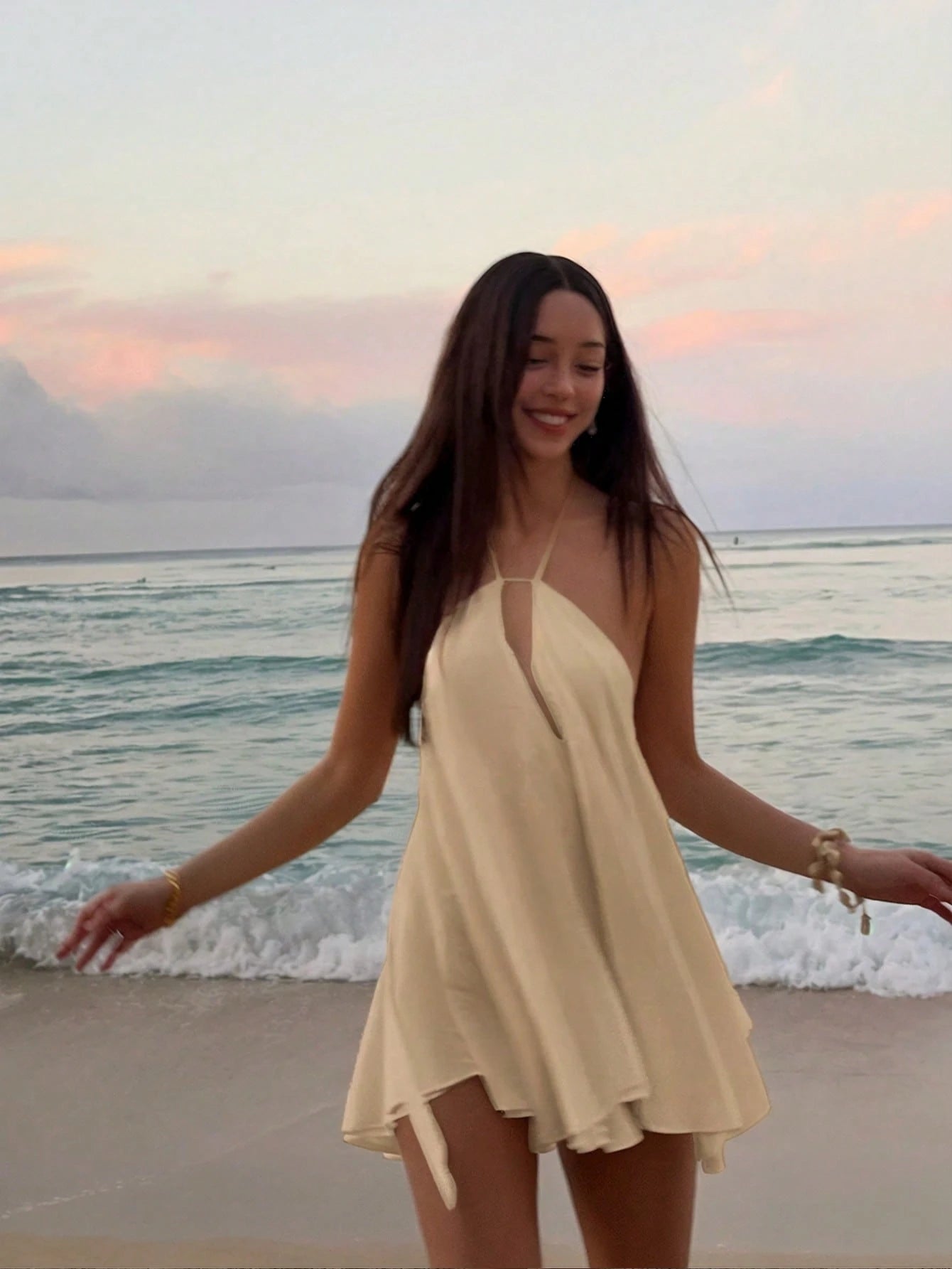 Women's Vacation Beach Sexy Solid Color Backless Halter Mini Dress