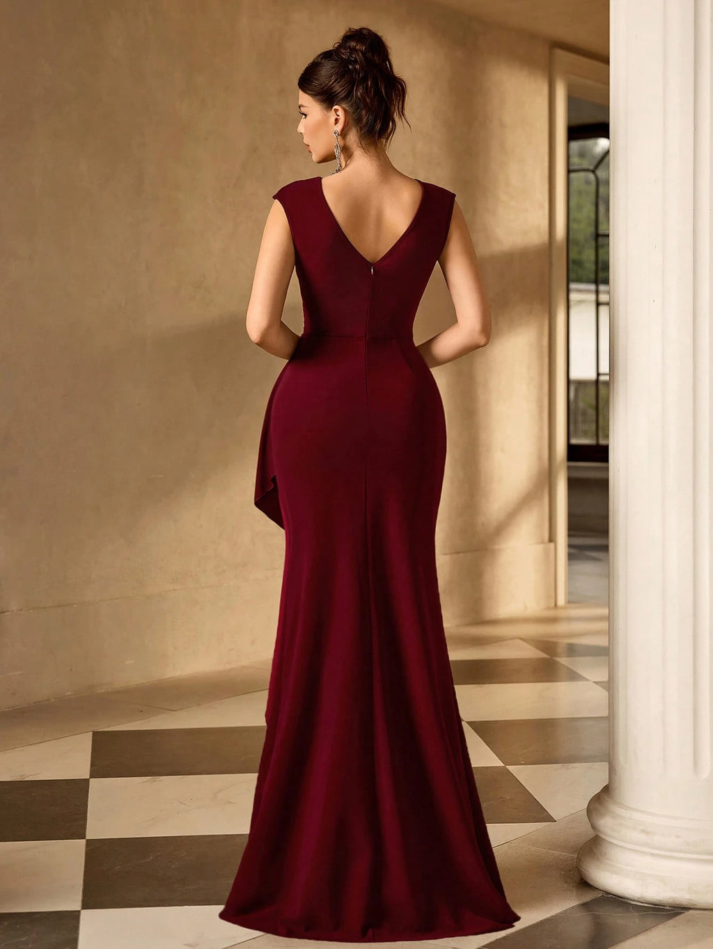 Coutiva Red Wine Winter Mal Elegant Evening Mal Mother Of The Bride Dress,Sequin V-Neck Mermaid Hem Banquet - image 2