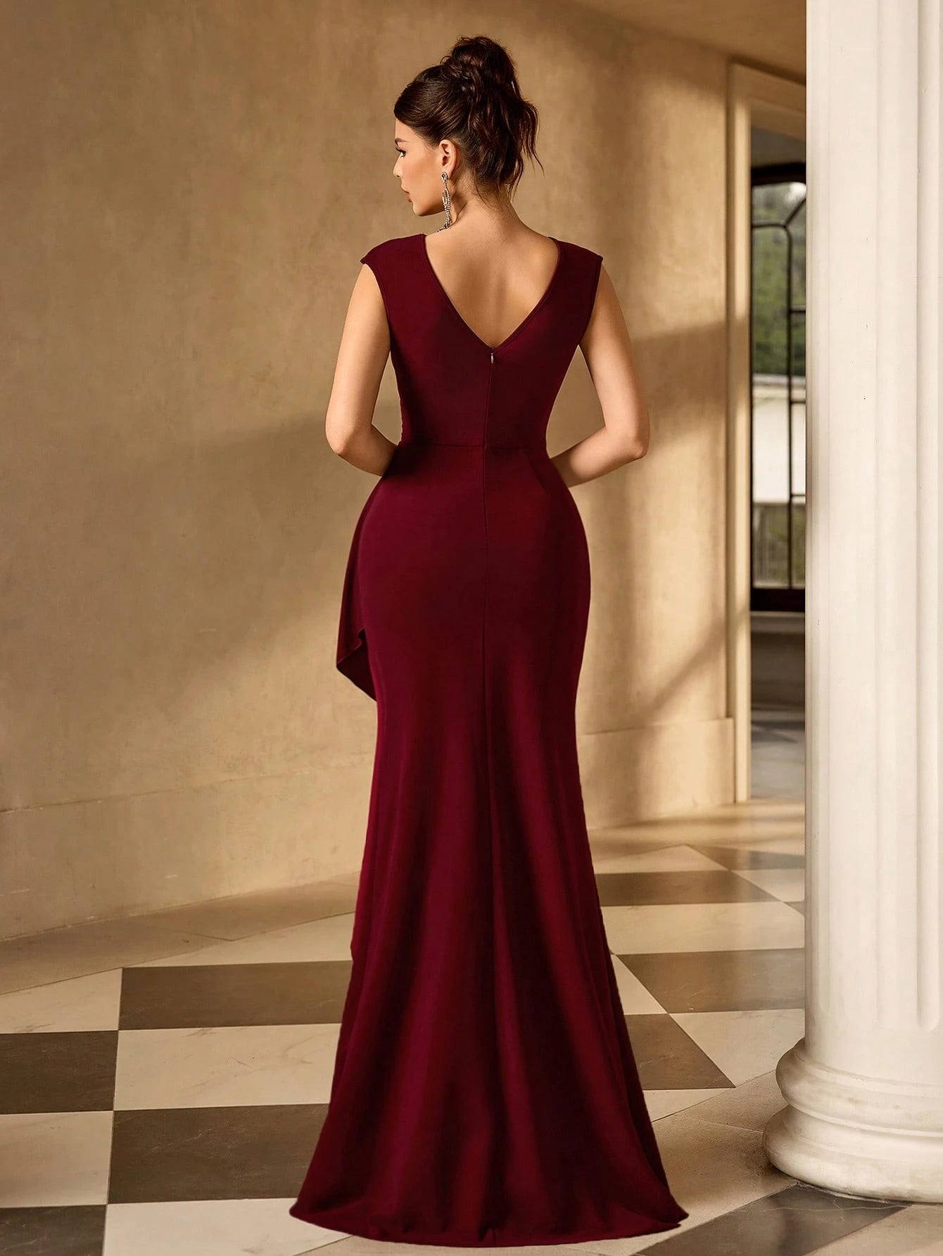 Coutiva Red Wine Winter Mal Elegant Evening Mal Mother Of The Bride Dress,Sequin V-Neck Mermaid Hem Banquet - image 2