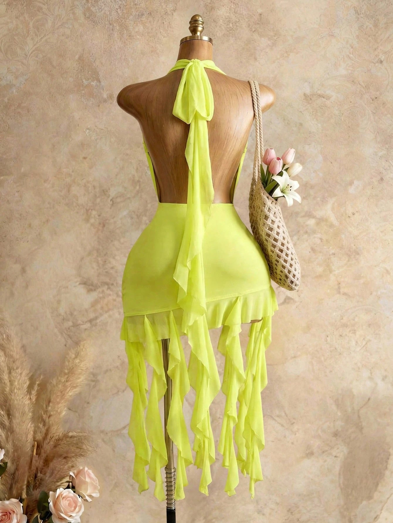 Mistrie Women's Bohemian Vacation-Style Sexy Halter Bodycon Dress