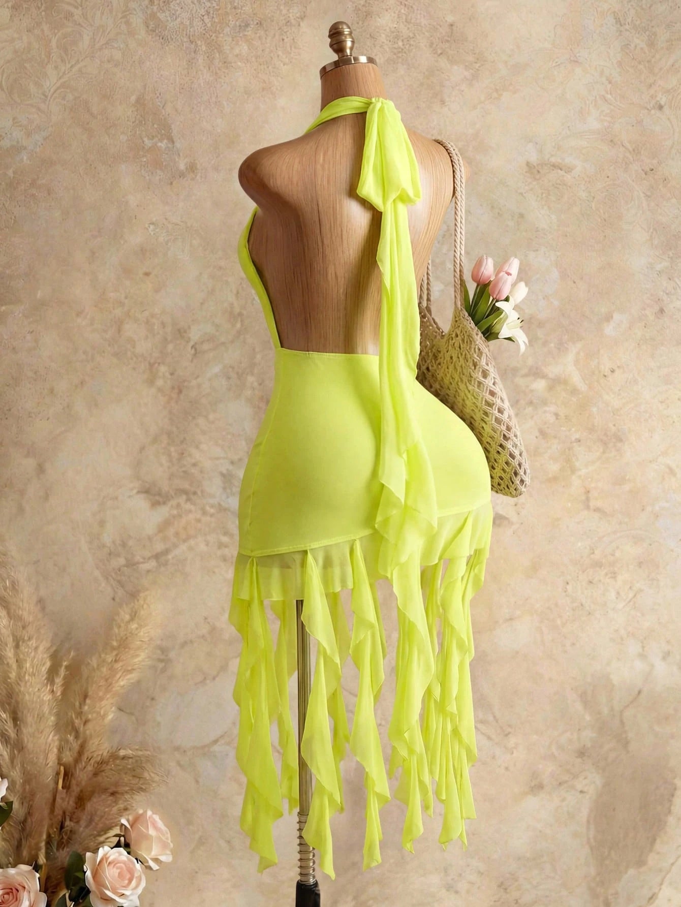 Mistrie Women's Bohemian Vacation-Style Sexy Halter Bodycon Dress