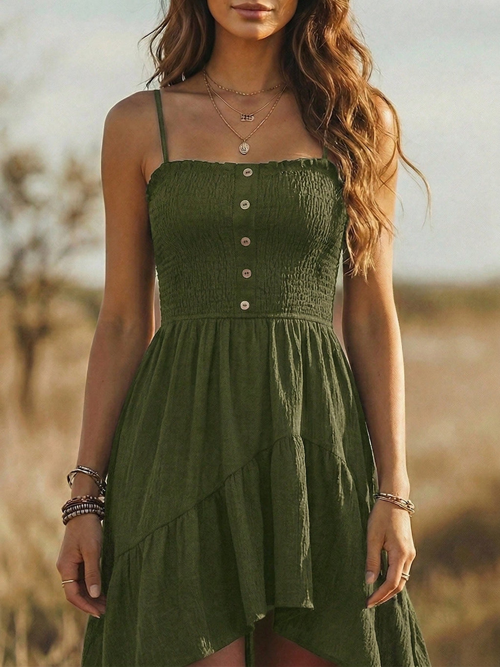 Balvessa Bohemian Style Casual Vacation Front Short Back Long Cinched