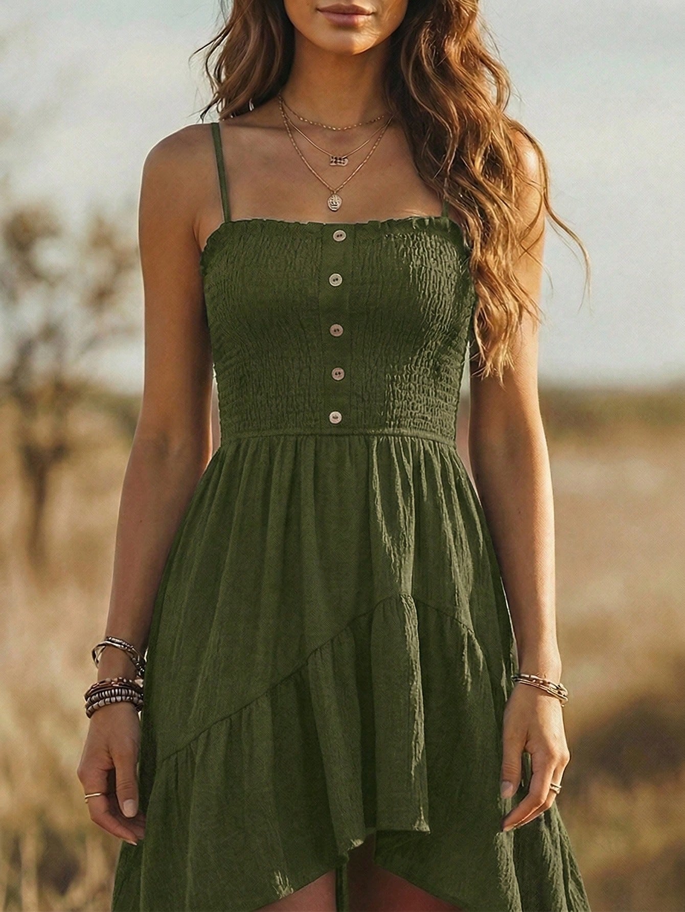 Balvessa Bohemian Style Casual Vacation Front Short Back Long Cinched