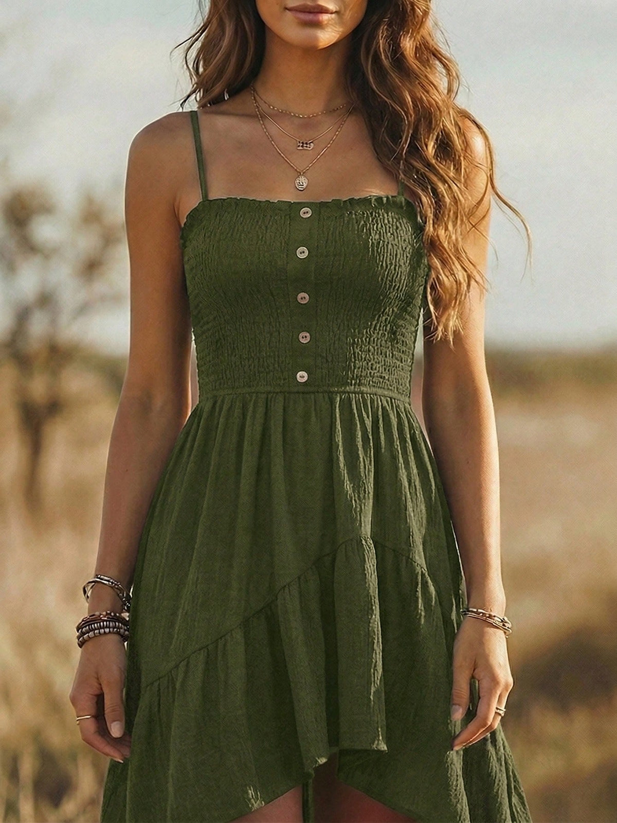 Balvessa Bohemian Style Casual Vacation Front Short Back Long Cinched Waist Women's Mid-Length Dress - image 10