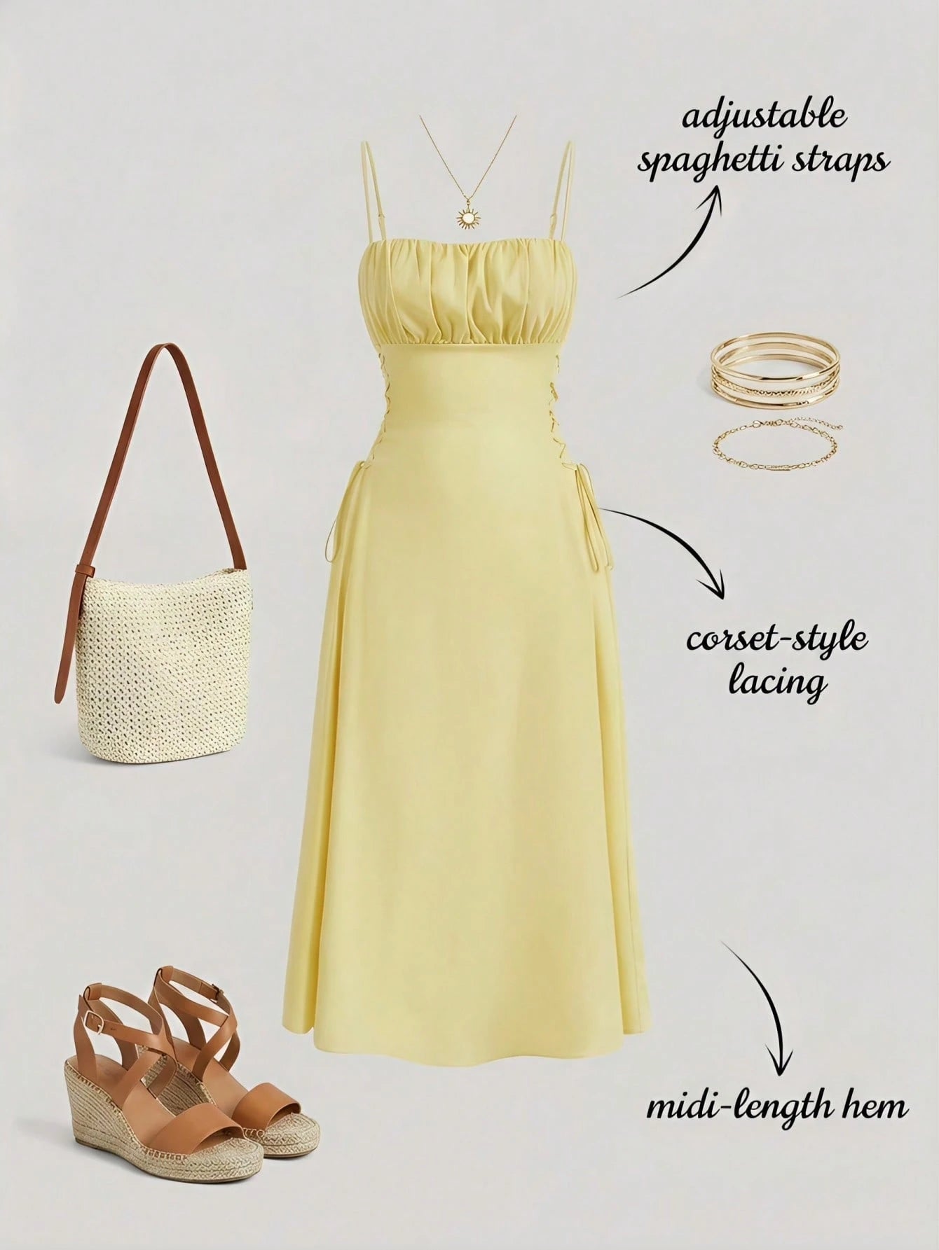 MOD Solid Ruched Bust Lace Up Side Formal Cami Long Dress,Pastel