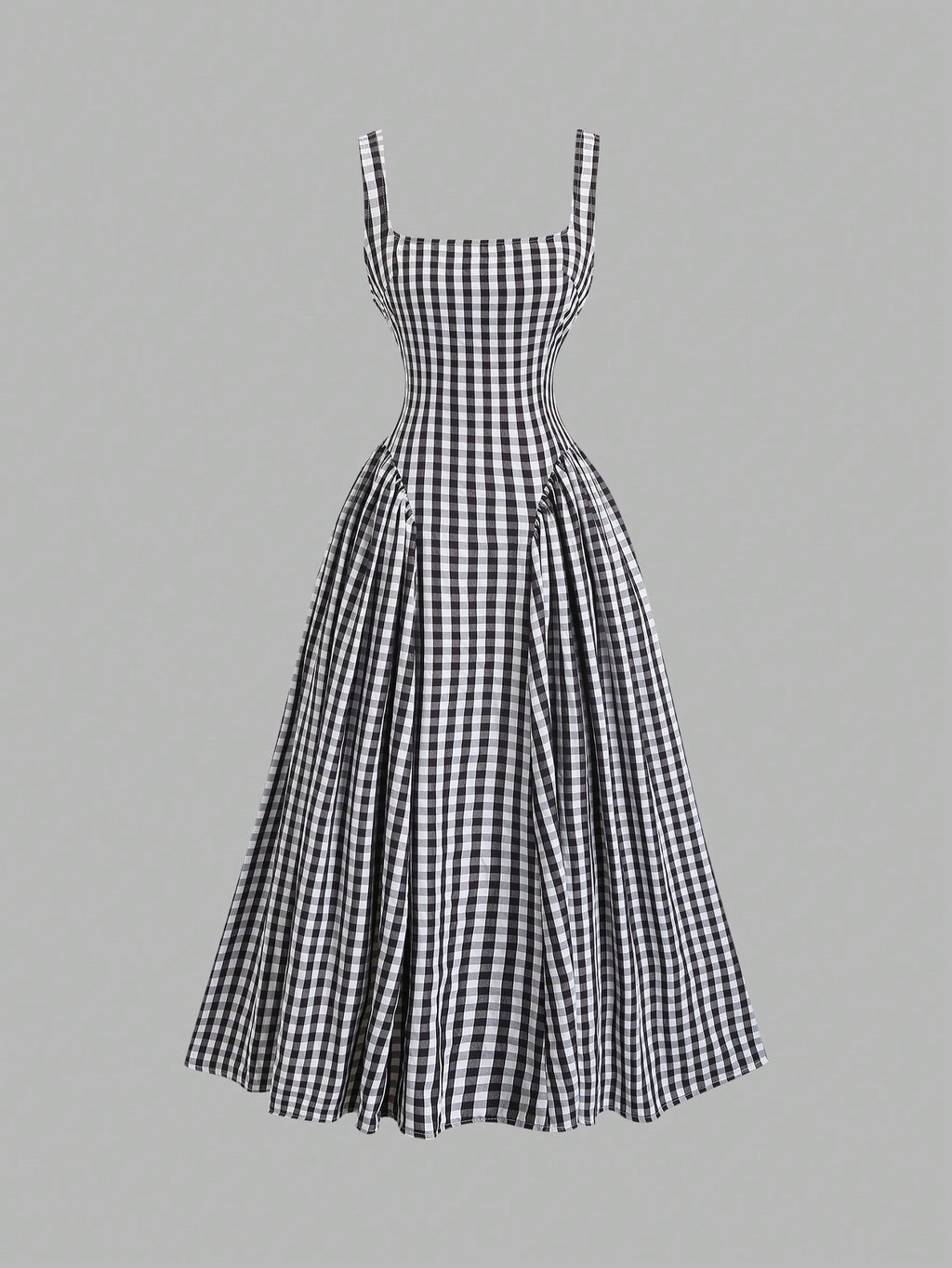Sweetra French Romantic Plaid Flared Skirt Sweet Puff Dress Spaghetti