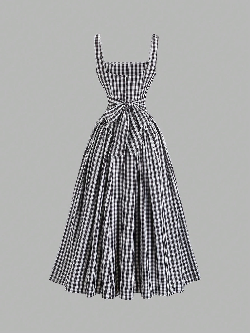 Sweetra French Romantic Plaid Flared Skirt Sweet Puff Dress Spaghetti