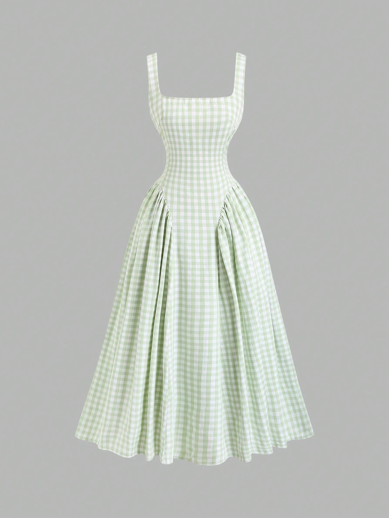 Sweetra French Romantic Plaid Flared Skirt Sweet Puff Dress Spaghetti