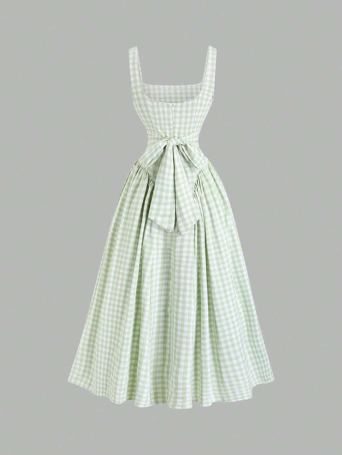 Sweetra French Romantic Plaid Flared Skirt Sweet Puff Dress Spaghetti Strap Summer Dress For Women - image 12