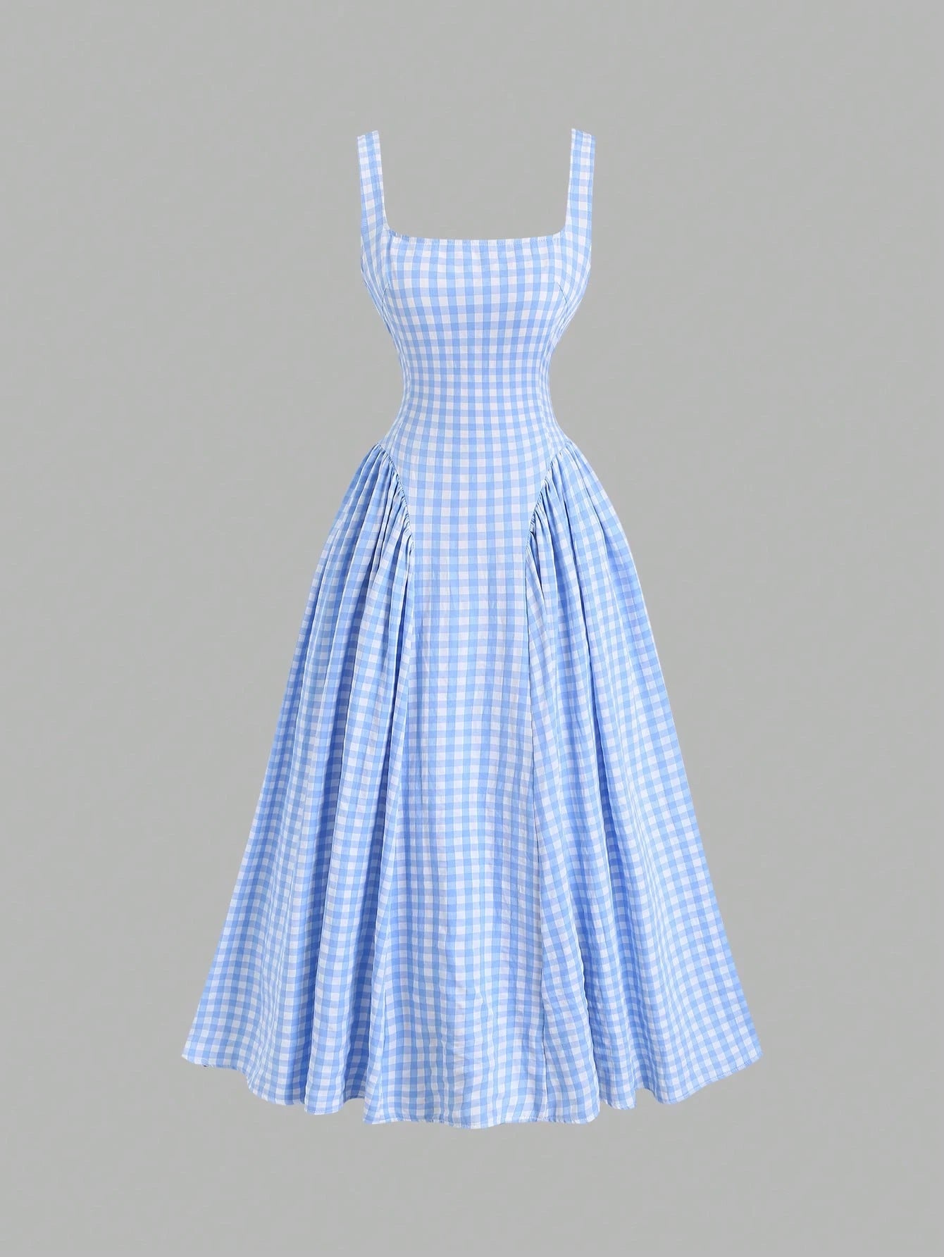 Sweetra French Romantic Plaid Flared Skirt Sweet Puff Dress Spaghetti Strap Summer Dress For Women - image 16