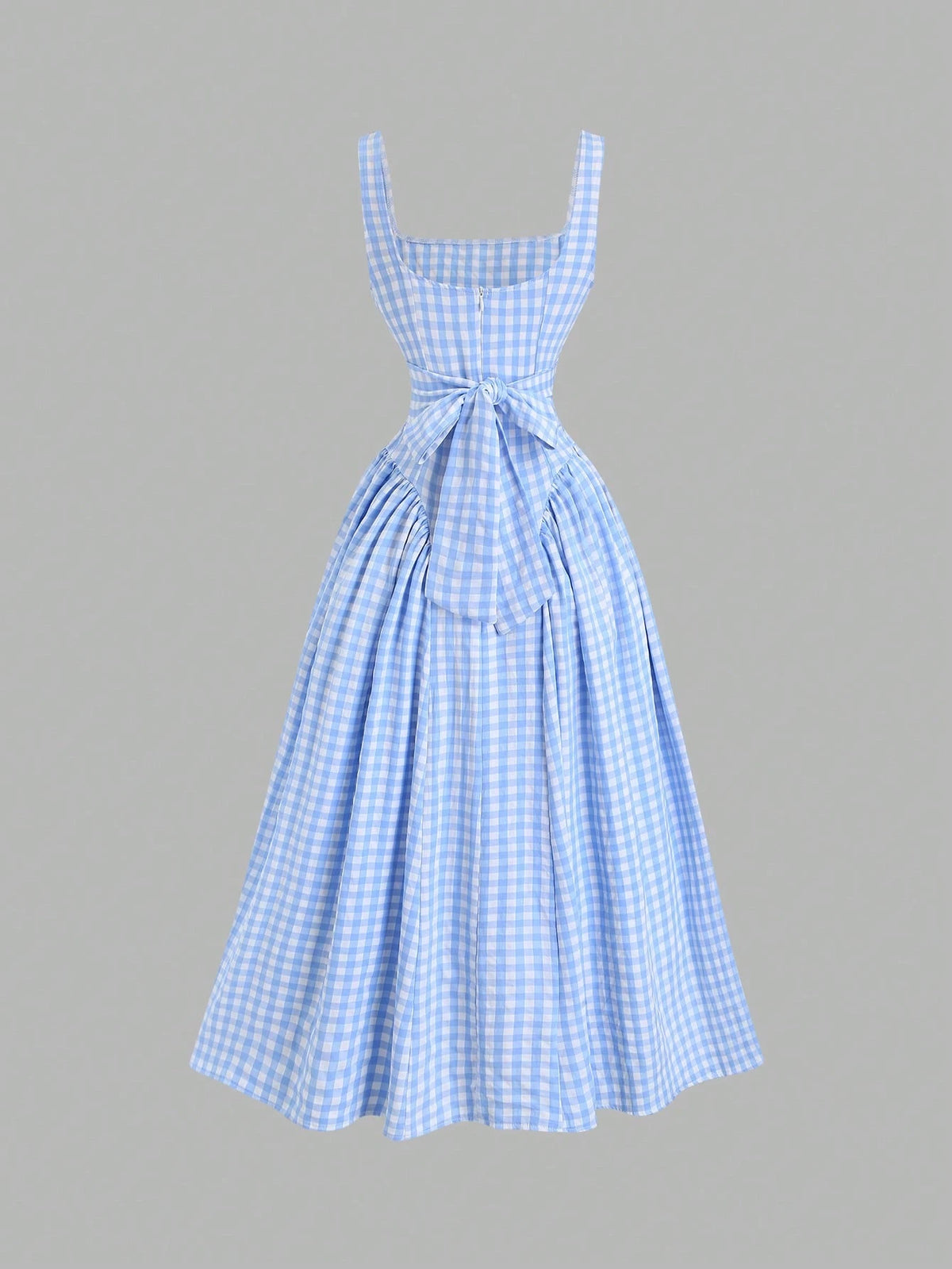 Sweetra French Romantic Plaid Flared Skirt Sweet Puff Dress Spaghetti Strap Summer Dress For Women - image 17