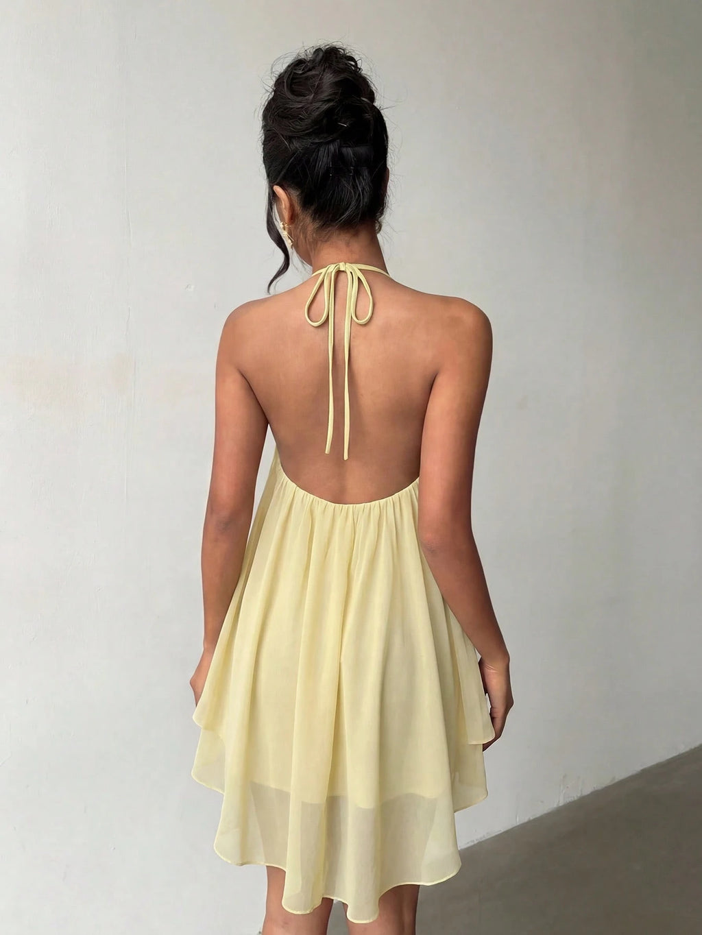 Pink Casual Sexy Chic Halter Backless Chiffon Dress With Asymmetrical Hem Party Elegant - image 3