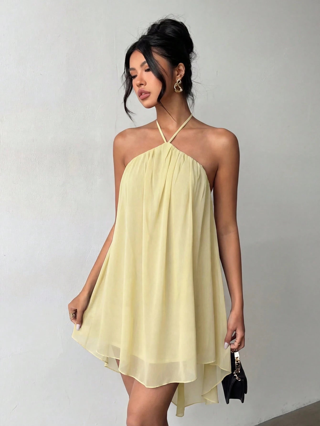 Pink Casual Sexy Chic Halter Backless Chiffon Dress With Asymmetrical Hem Party Elegant - image 2