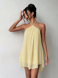 Pink Casual Sexy Chic Halter Backless Chiffon Dress With Asymmetrical Hem Party Elegant