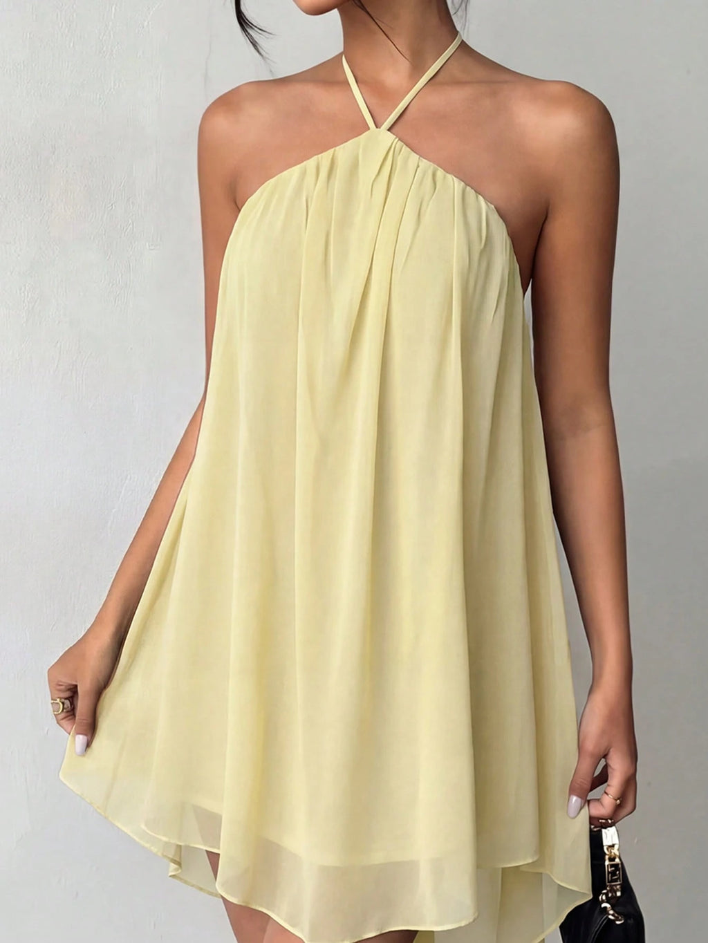 Pink Casual Sexy Chic Halter Backless Chiffon Dress With Asymmetrical Hem Party Elegant - image 4