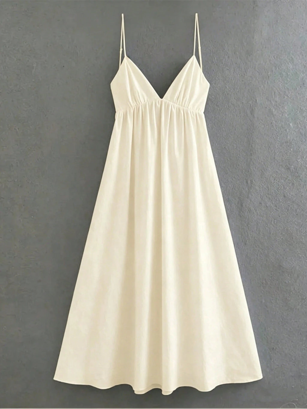 Cévolie Women's Simple Solid Color Ruched Backless Camisole Dress,